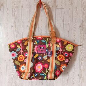 Lily Bloom Brown Floral Large Tote Bag Double Handle